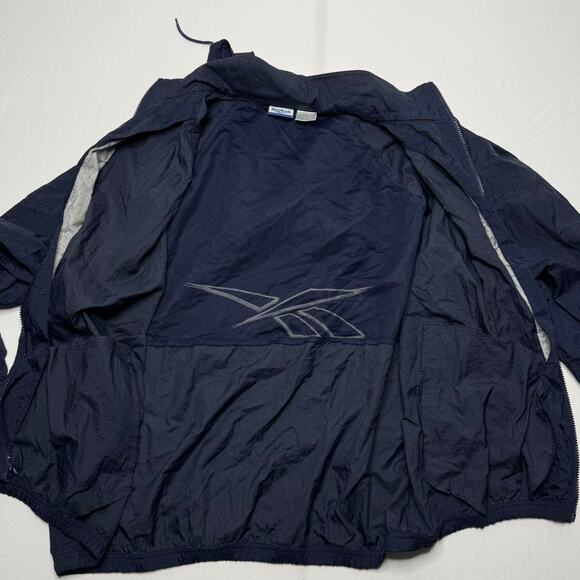 Reebok Navy Windbreaker Jacket XL Vintage Hooded Full Zip - Picture 5 of 6